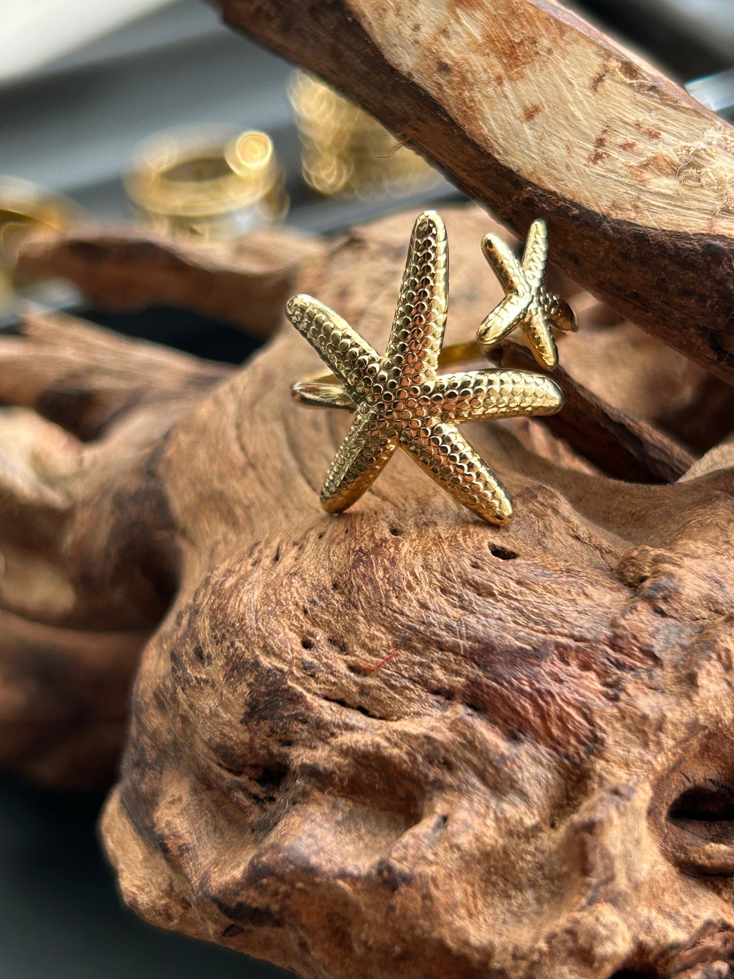 Double Sea Stars Ring 18k gold-plated Titanium Steel GMJR002