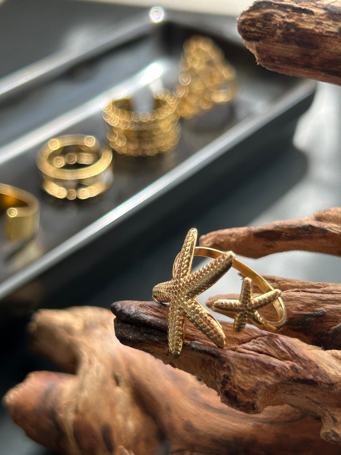 Double Sea Stars Ring 18k gold-plated Titanium Steel GMJR002