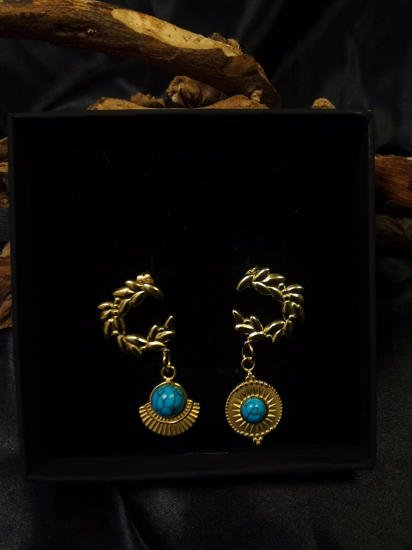 Ear of Wheat Earrings 18k gold-plated Titanium Steel Natrual stone GMJE014
