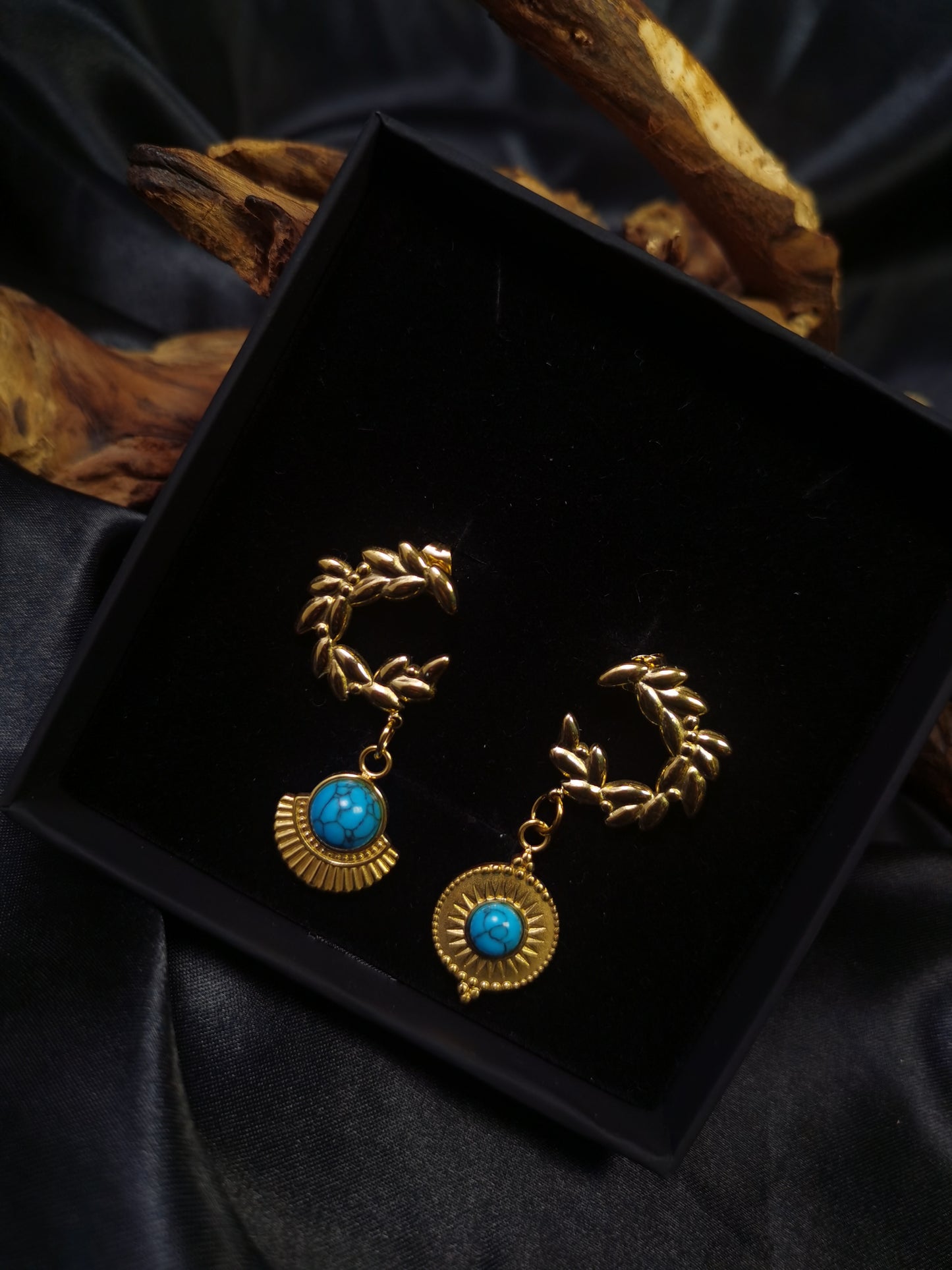 Ear of Wheat Earrings 18k gold-plated Titanium Steel Natrual stone GMJE014