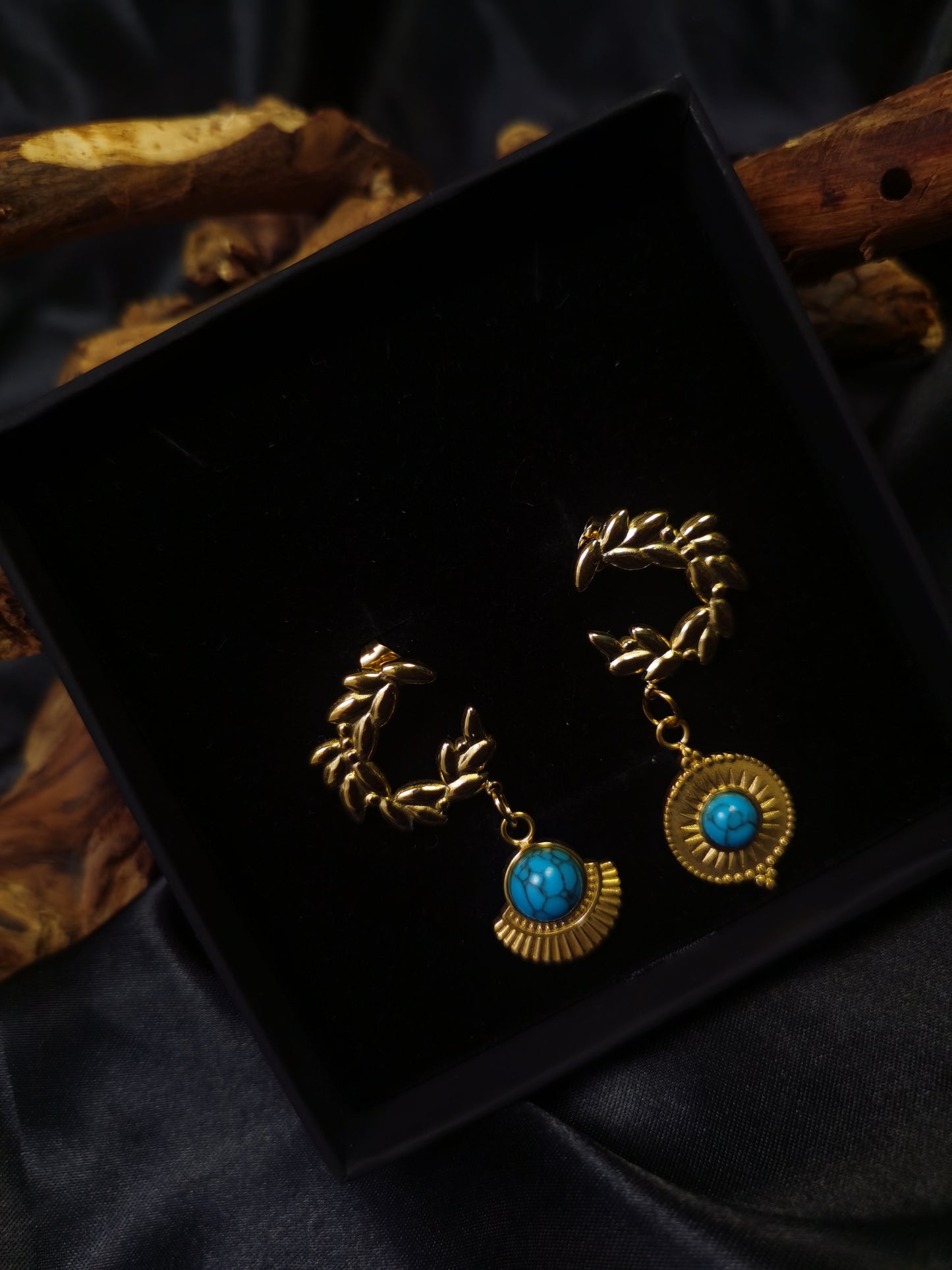 Ear of Wheat Earrings 18k gold-plated Titanium Steel Natrual stone GMJE014