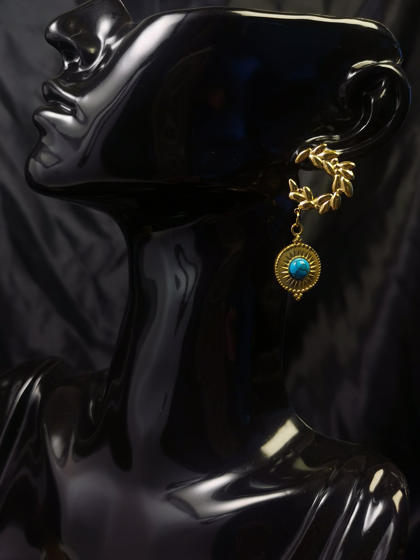 Ear of Wheat Earrings 18k gold-plated Titanium Steel Natrual stone GMJE014