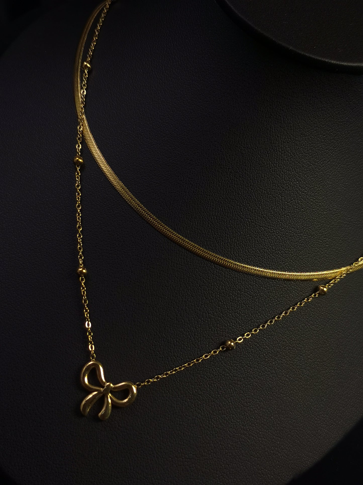 Double Layers Bow knot Necklace 18k gold-plated Titanium Steel Ball&snake chain Trendy Jewelry 2025 GMJN019