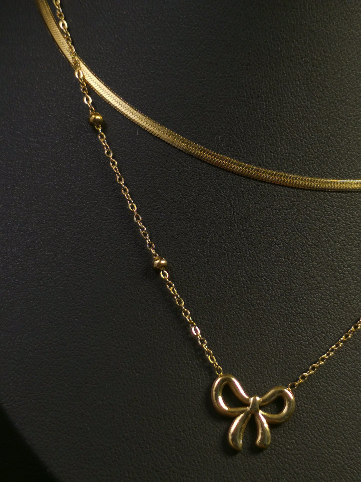 Double Layers Bow knot Necklace 18k gold-plated Titanium Steel Ball&snake chain Trendy Jewelry 2025 GMJN019