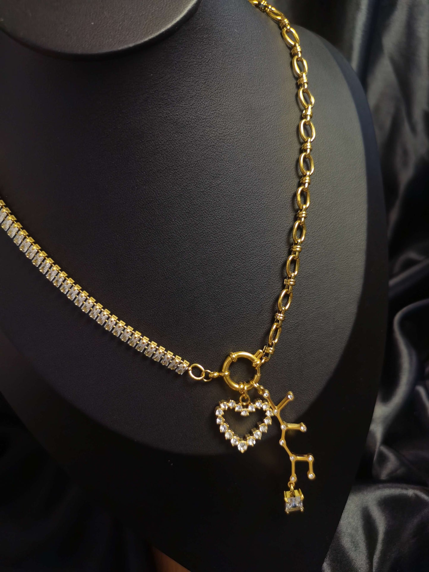 Zodiac Sign Heart Necklace 18k gold-plated Titanium Steel Zircon Joint chain Trendy Jewelry 2025 GMJN035