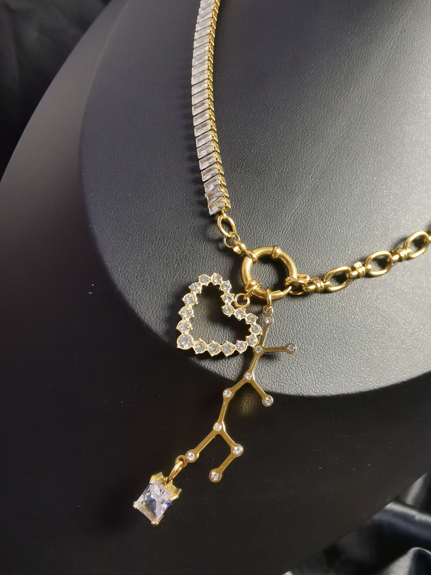 Zodiac Sign Heart Necklace 18k gold-plated Titanium Steel Zircon Joint chain Trendy Jewelry 2025 GMJN035
