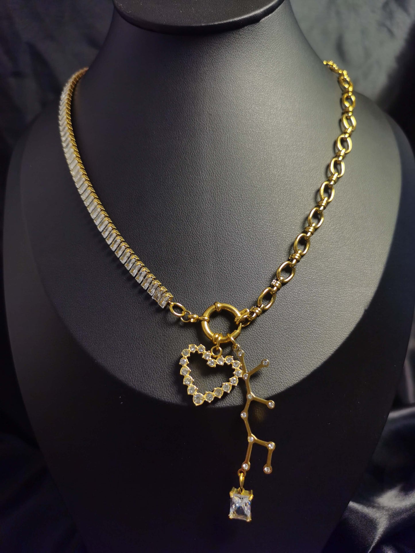 Zodiac Sign Heart Necklace 18k gold-plated Titanium Steel Zircon Joint chain Trendy Jewelry 2025 GMJN035