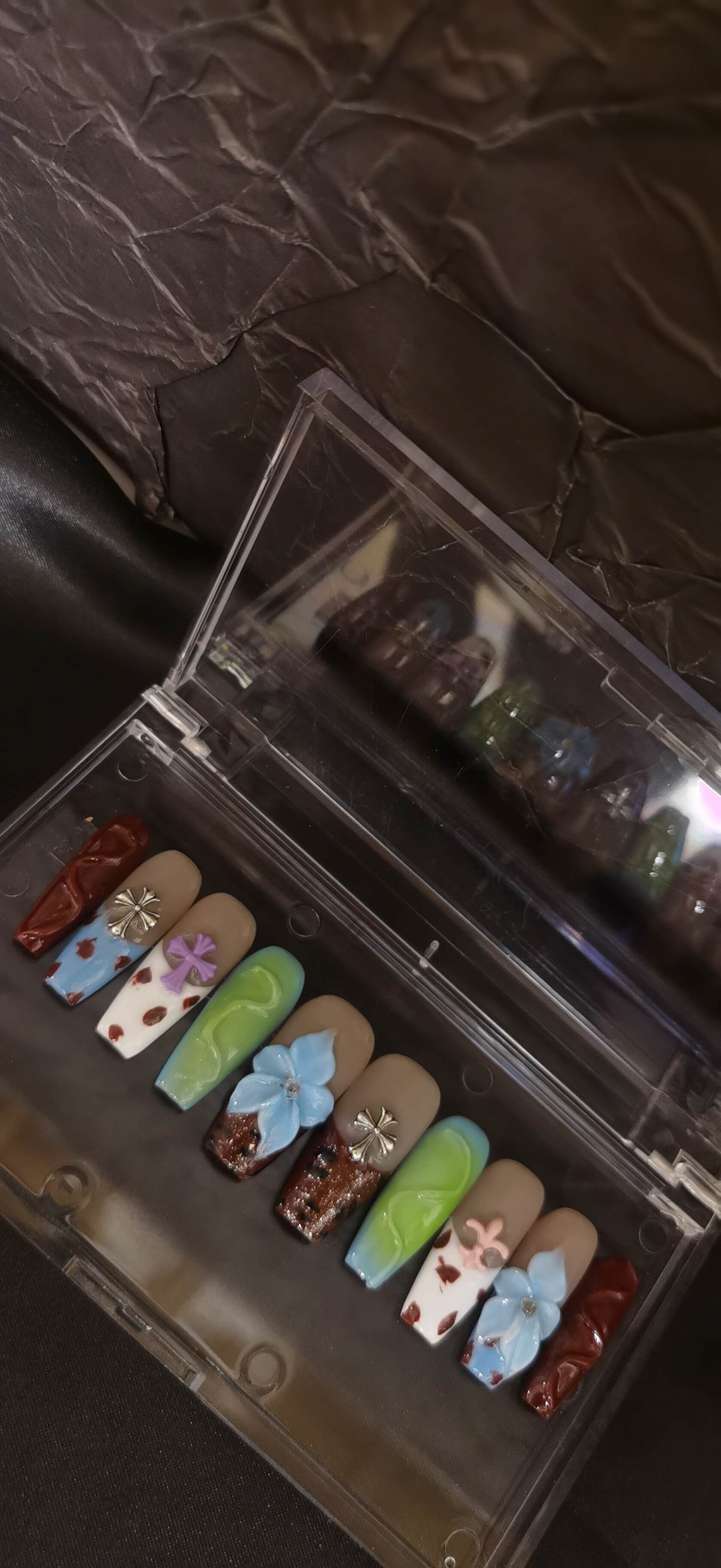(L Size) 3D Flower Handmade Press on Nails