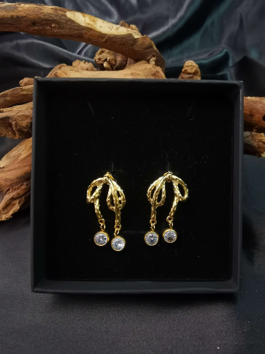 Bow knot Earrings Zircon 18k gold-plated Titanium Steel Jewelry GMJE001