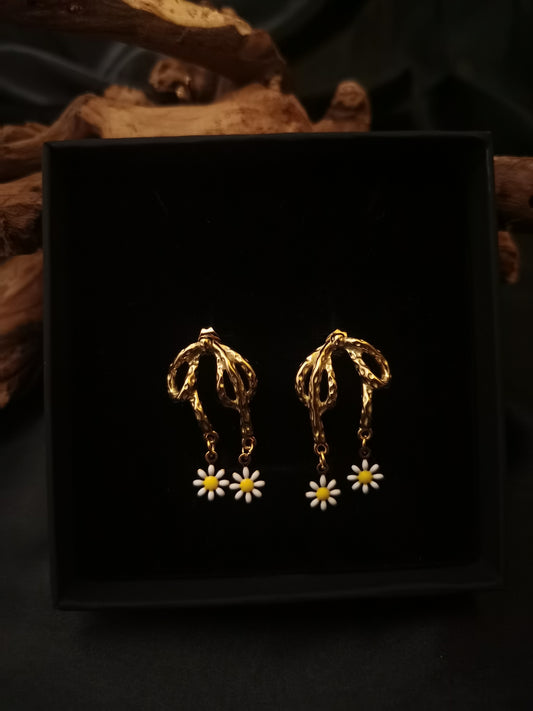 Bow knot Earrings daisy  18k gold-plated Titanium Steel GMJE004