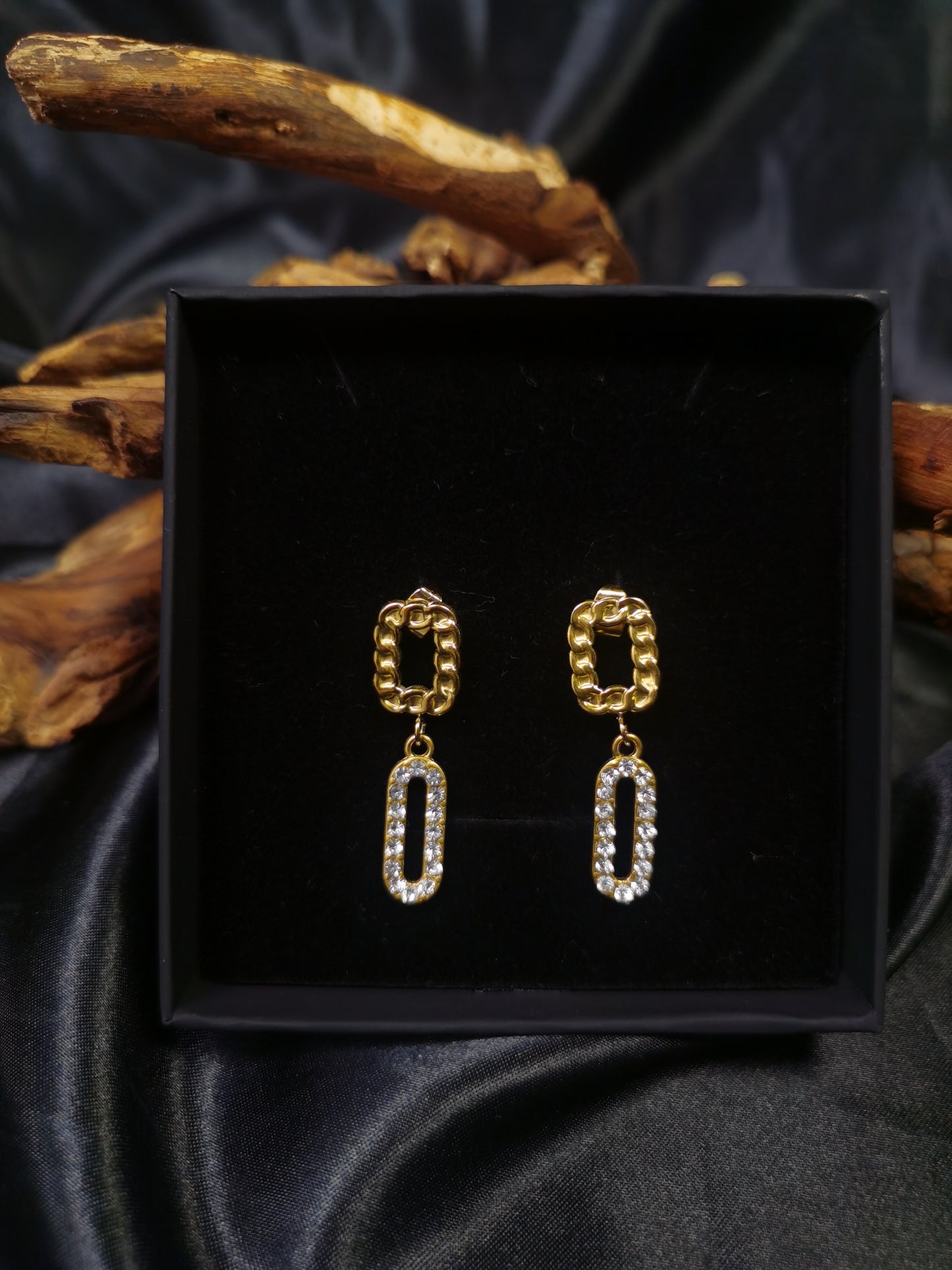 Cuban square Earrings 18k gold-plated Titanium Steel zircon GMJE013