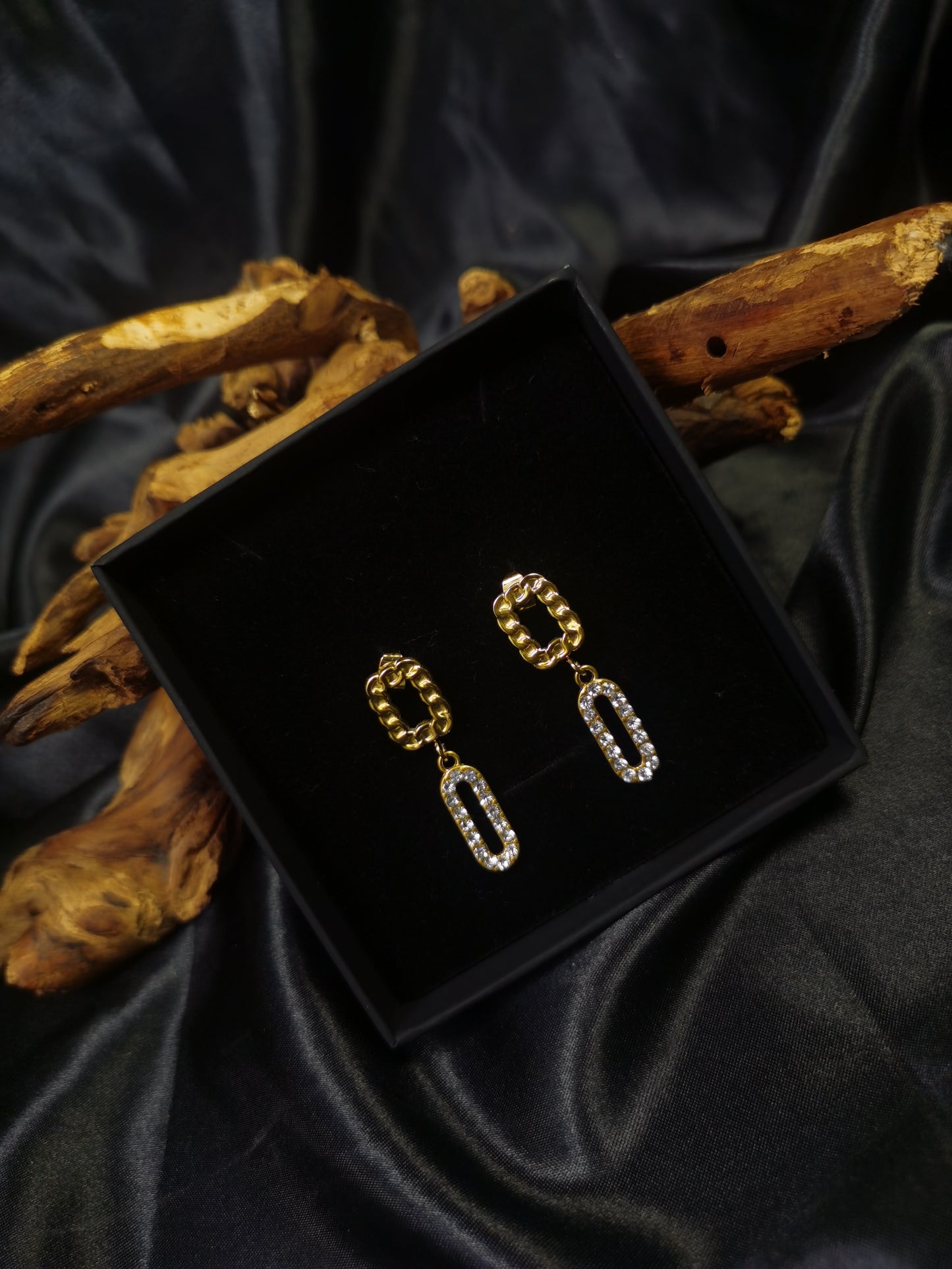 Cuban square Earrings 18k gold-plated Titanium Steel zircon GMJE013