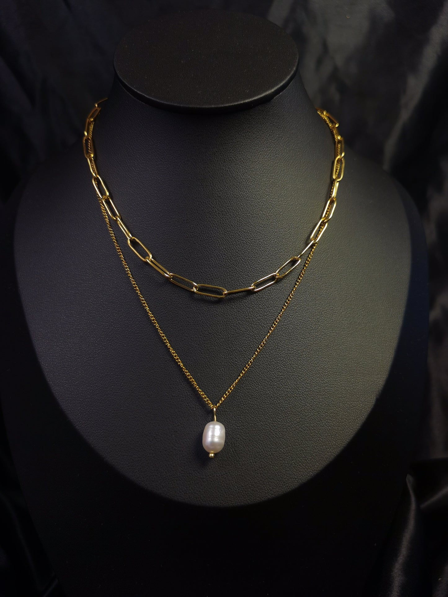 Double Layers Pearl Necklace 18k gold-plated Titanium Steel Cuban&Clip chain Trendy Jewelry 2025 GMJN020