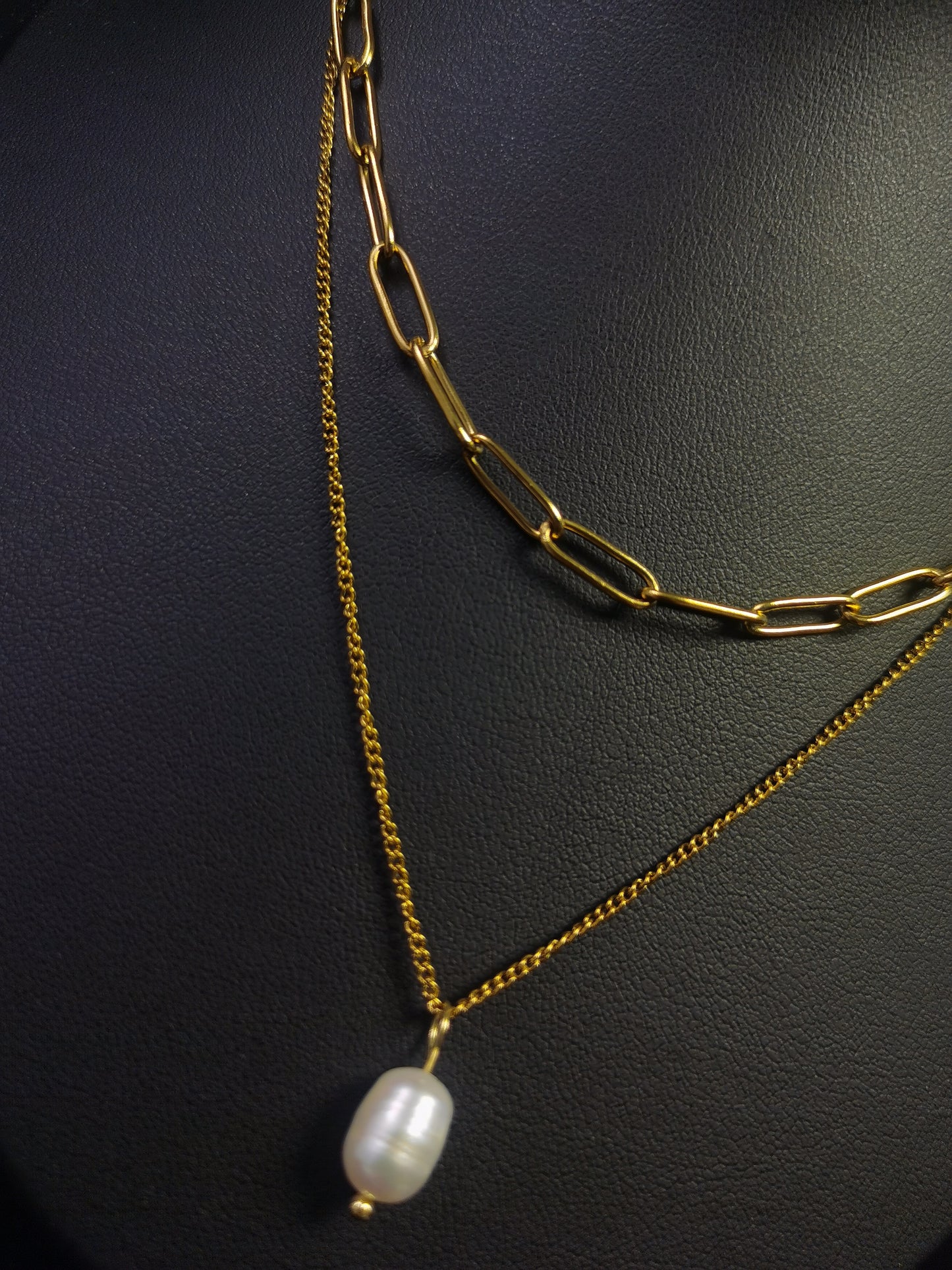 Double Layers Pearl Necklace 18k gold-plated Titanium Steel Cuban&Clip chain Trendy Jewelry 2025 GMJN020