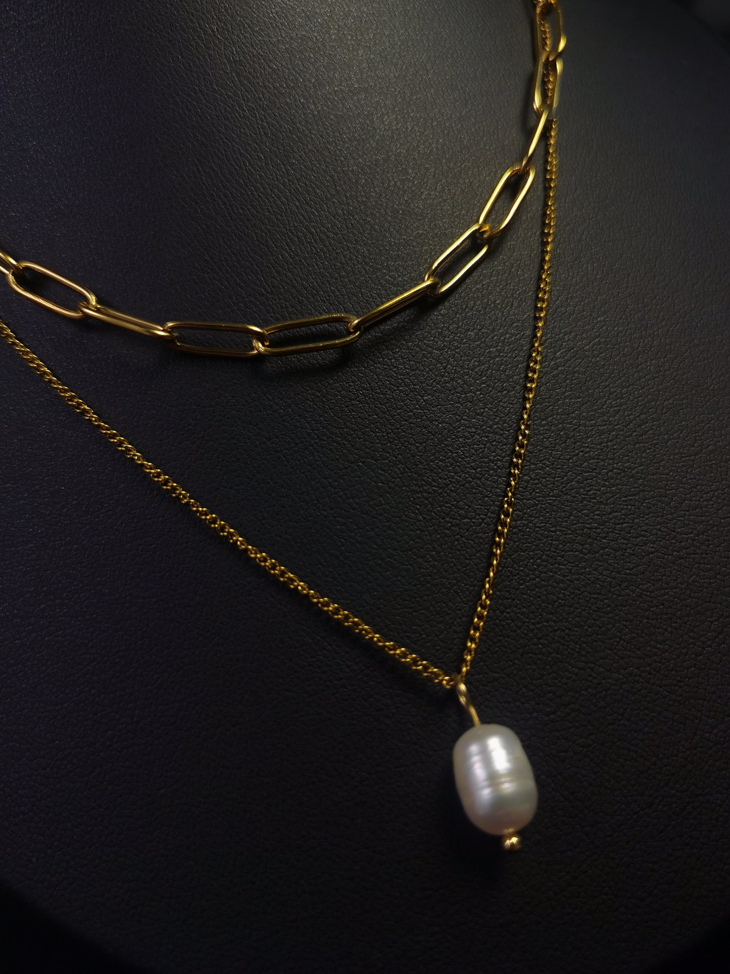 Double Layers Pearl Necklace 18k gold-plated Titanium Steel Cuban&Clip chain Trendy Jewelry 2025 GMJN020