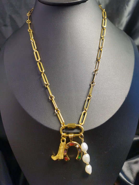 Cowboy Life Necklace 18k gold-plated Titanium Steel Clip chain Trendy Jewelry 2025 GMJN034