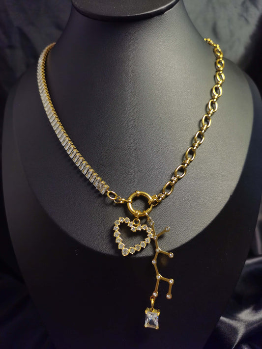 Zodiac Sign Heart Necklace 18k gold-plated Titanium Steel Zircon Joint chain Trendy Jewelry 2025 GMJN035