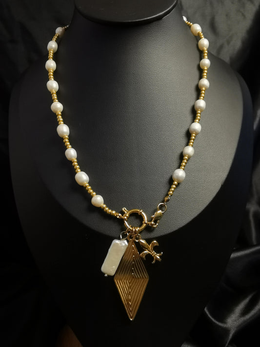 Freshwater Pearl Necklace 18k gold-plated Titanium Steel Zircon Pear chain Trendy Jewelry 2025 GMJN036