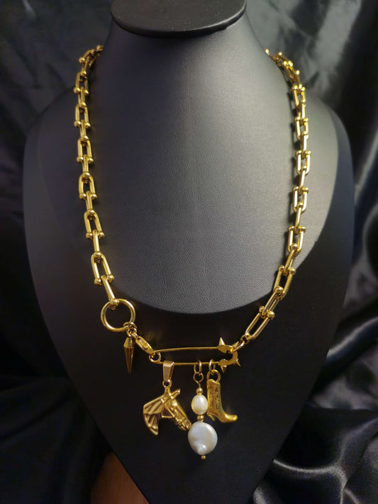 Cowboy Necklace 18k gold-plated Titanium Steel horseshoe chain Trendy Jewelry 2025 GMJN038